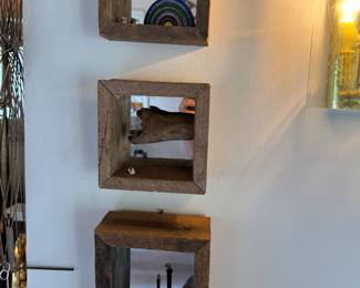 3 Small Shadow Box Art w/ Mice in Scene - Rustic Frame w/ Mirror Back - Ann Arbor Art Fair Artist