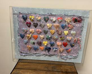 Kim Ketter Artist - Massachusetts Textile Hearts in Acrylic Frame - Ann Arbor Art Fair