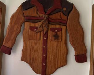 Wood Carved Cowboy Shirt - Musical Wall Art - Turn the Star and Hear the Music