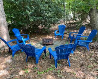 plastic adirondack chairs and firepit