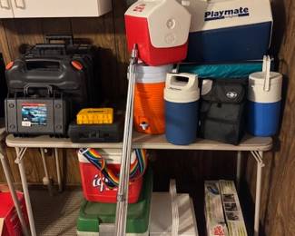Coolers, jugs, tools