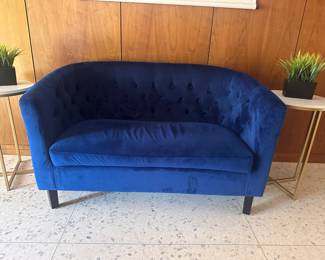Small velvet blue loveseat