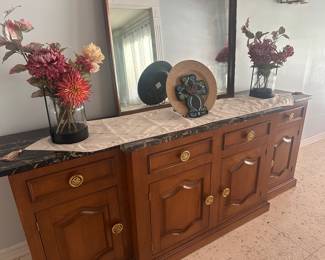 Vintage real wood buffet with marble top