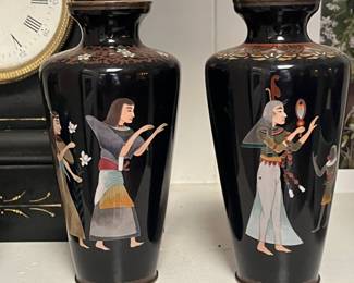 Cloisonné vases with Egyptian motif