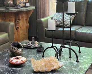Ammonite top and Wrought Iron coffe table