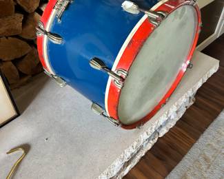 Antique Drum Table w Glass Top