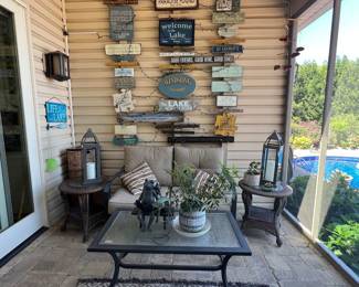 Loads of Beach and Lake Signs, Loveseat, Tables, Lanterns