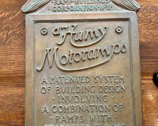 Humy Motoramps Building bronze plaque (parking garage signage)