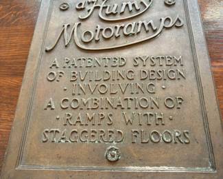 Humy Motoramps bronze building plaque (parking garage sign)