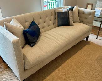 Lee Industries Tufted single cushion sofa custom upholstered in "Miller Spa".  Overall 84" x 34" x 33" 