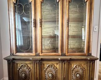 China cabinet. L 62in, W 18in, H 77in. Available for presale. Text 407-448-3093.