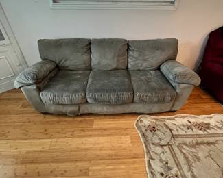 Comfortable, but well-loved couch. L 92 in, W 41in, 36 in. Available for presale. Text 407-448-3093.