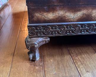 Matching coffee and side table. Coffee table: L-36, W-36, H-19 ; side table: L-29, W-22, H-23. Available for presale. Text Sara at (407) 448-3093.