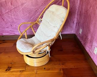 Swivel rocking chair. L-24, W-32, H-44. Available for presale. Text Sara at (407) 448-3093.