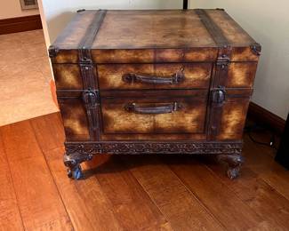 Matching coffee and side table. Coffee table: L-36, W-36, H-19 ; side table: L-29, W-22, H-23. Available for presale. Text Sara at (407) 448-3093.