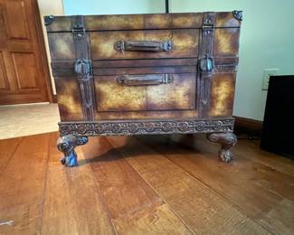 Matching coffee and side table. Coffee table: L-36, W-36, H-19 ; side table: L-29, W-22, H-23. Available for presale. Text Sara at (407) 448-3093.