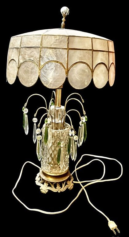 Capiz Shell Lamp with Crystal Brass Base