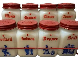 Mid Century Milk Glass Spice Rack Set