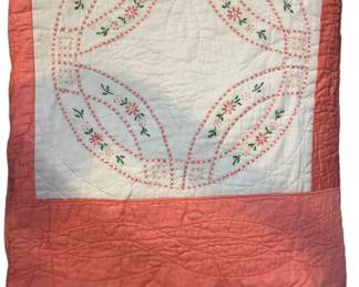 Pink Hand Quilted Hand Embroidered Quilt