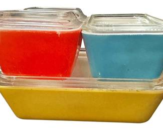 4 Pyrex Primary Colors Refrigerator Dishes
