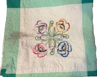Blue Hand Quilted Hand Embroidered Quilt
