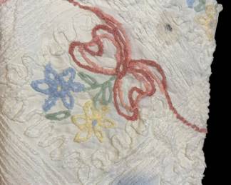 Vintage 50s Pretty Chenille Floral Blanket
