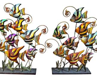 Pair of Metal Angelfish Sculptures