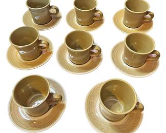 8 Retro Avocado Green Cups and Saucers