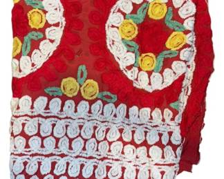 Vintage Red Flower Burst Chenille Bedspread