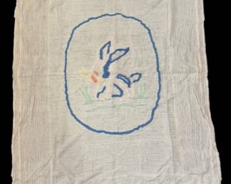 Vintage Chenille Bunny Baby Blanket