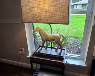 Horse lamp and rolling tray cart
