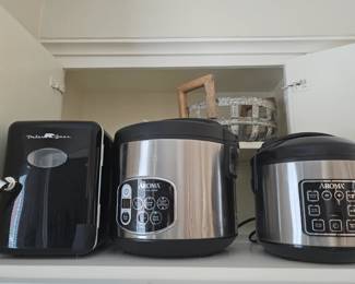 mini-fridge and rice cookers large and small