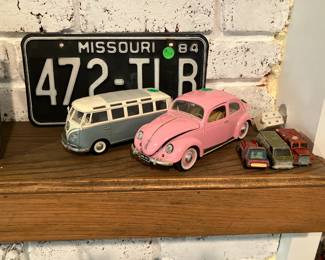 Vintage toy Volkswagen bus, vintage toy Volkswagen beetle