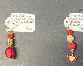HHC450 Myrna Lee Chang Sea Bamboo + Pewter Vermeil Pendant And Agate + Enamel Butterfly Pendant