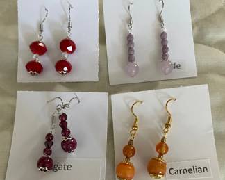HHC566 - Myrna Lee Chang Carnelian, Crystal, Jade, & Agate Beaded Earrings