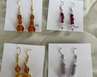 HHC574 - Myrna Lee Chang Carnelian, Jade, Pearl, & Lucite Beaded Earrings