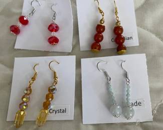 HHC572 - Myrna Lee Chang Jade, Crystal, & Carnelian Beaded Earrings