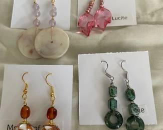 HHC538 - Myrna Lee Chang Jade, Mother-of-Pearl, Pearl, & Lucite Dangles