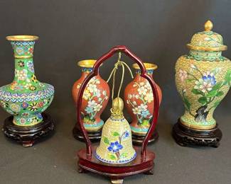 HHC220 - Cloisonne Vases And Bell