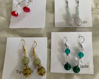 HHC530 - Myrna Lee Chang Tiger’s Eye, Jade, & Crystal Bead Earrings