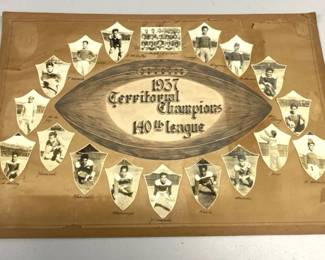 HHC161 - Rare Haiku Maui 1937 Territorial Football Champions 140lb. League Handmade Team Poster
