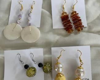 HHC549 - Myrna Lee Chang Agate, Pearl, Coral, & Lucite Dangles