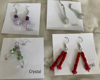 HHC555 - Myrna Lee Chang Coral, Crystal, & Jade Beaded Earrings