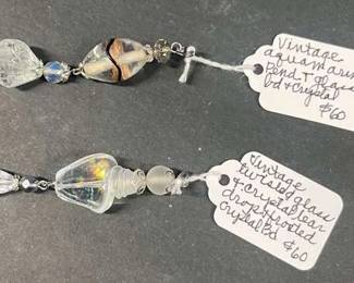 HHC408 Myrna Lee Chang Vintage Twisted Glass And Crystal Teardrop Pendant And Glass And Crystal Pend