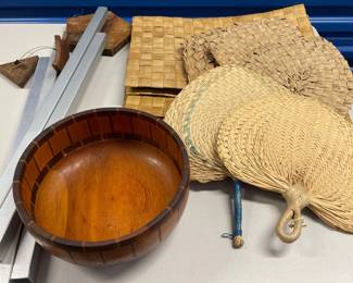 HHC102 - Old Hawaii Lauhala Mats & Fans, Wind Chime, & Redwood Bowl