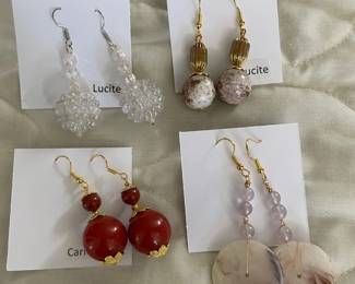 HHC534 - Myrna Lee Chang Carnelian, Lucite, & Pearl Dangles