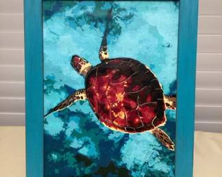 HHC232 Framed Original Painting Of Honu Turtle On Canvas