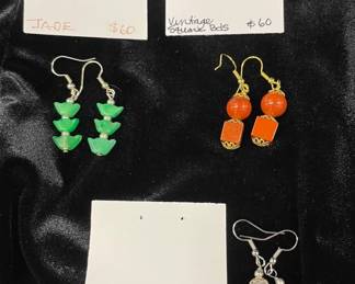 HHC422 - Myrna Lee Chang Freshwater Pearls, Jade, & Vintage Square Bead Earrings