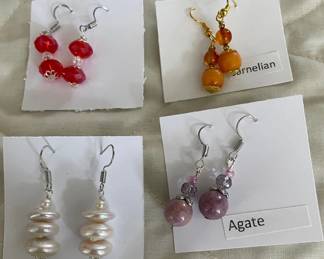 HHC551 - Myrna Lee Chang Carnelian, Crystal, Pearl, & Agate Beaded Earrings