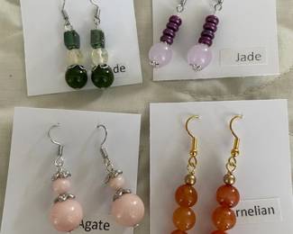 HHC539 - Myrna Lee Chang Jade, Agate, & Carnelian Beaded Earrings